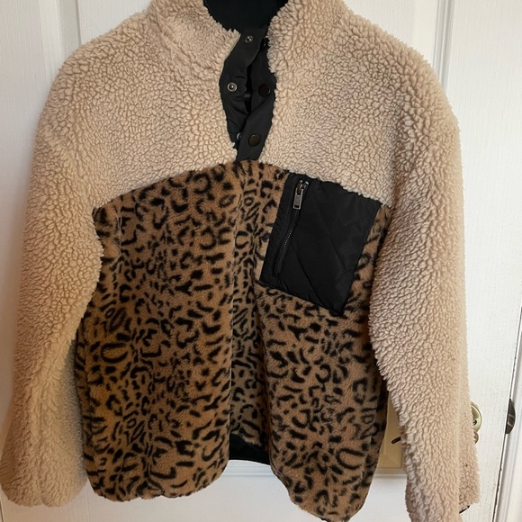RAILS
Saga Leopard Print Teddy Quarter-Zip Pullover Jacket Small - Picture 1 of 4